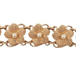 Vintage 1950s Napier Goldtone Faux-Pearl Flower Link Bracelet